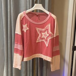 NEW POL Pink Star Patch Lightweight Sweatshirt Sz Small